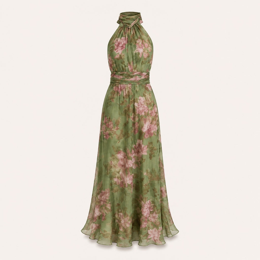 Floral Chiffon Halterneck Maxi Jurk