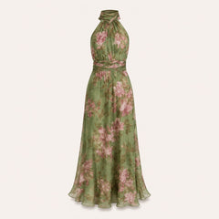 Floral Chiffon Halterneck Maxi Jurk