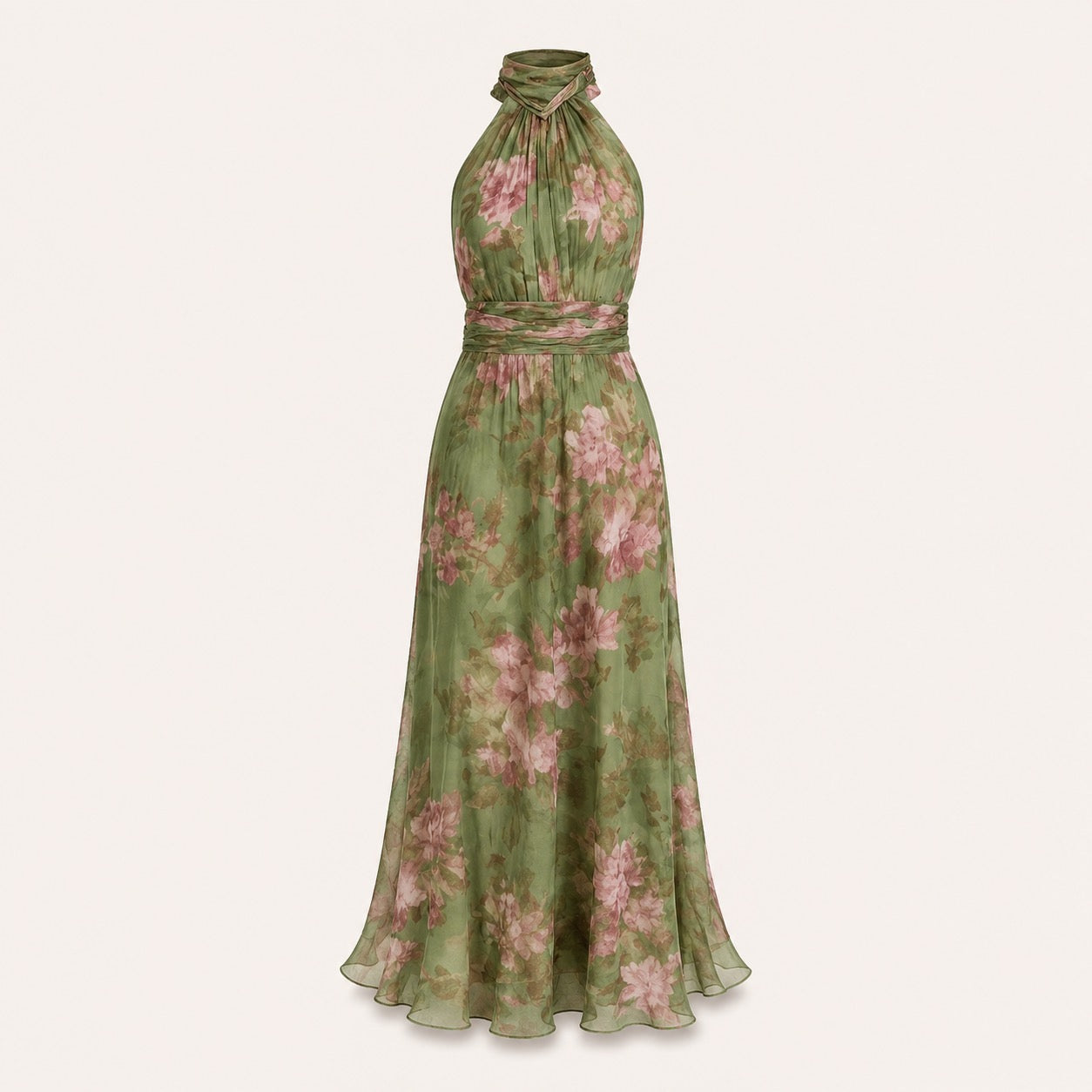 Floral Chiffon Halterneck Maxi Jurk