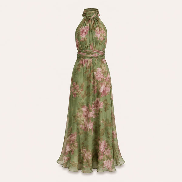 Floral Chiffon Halterneck Maxi Jurk