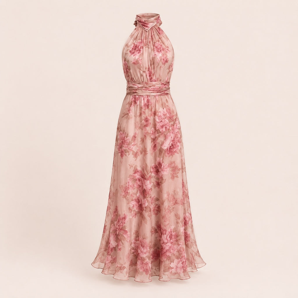 Floral Chiffon Halterneck Maxi Jurk