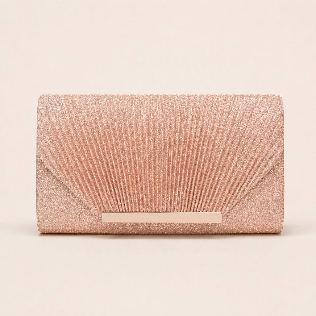 Pleated Glitter Envelope Clutch