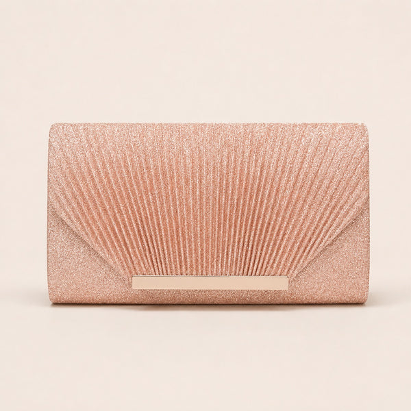 Pleated Glitter Envelope Clutch