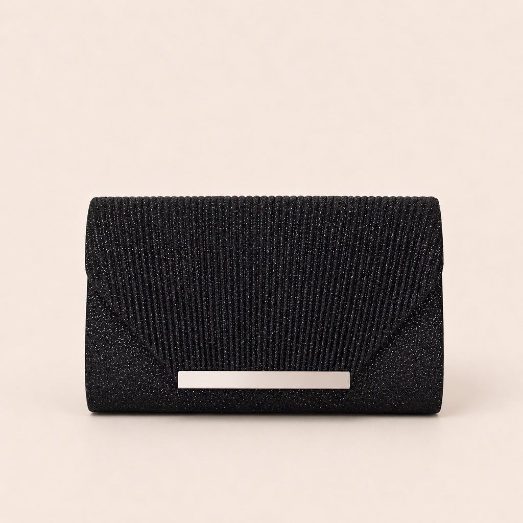 Pleated Glitter Envelope Clutch