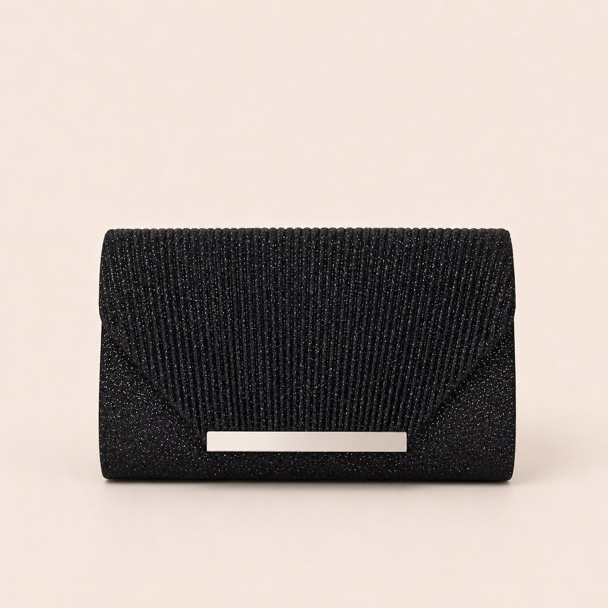 Pleated Glitter Envelope Clutch