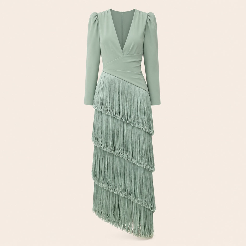 V-Neck Fringe Maxi Jurk