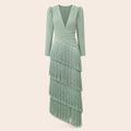 V-Neck Fringe Maxi Jurk