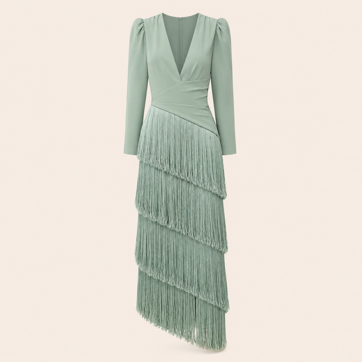 V-Neck Fringe Maxi Jurk