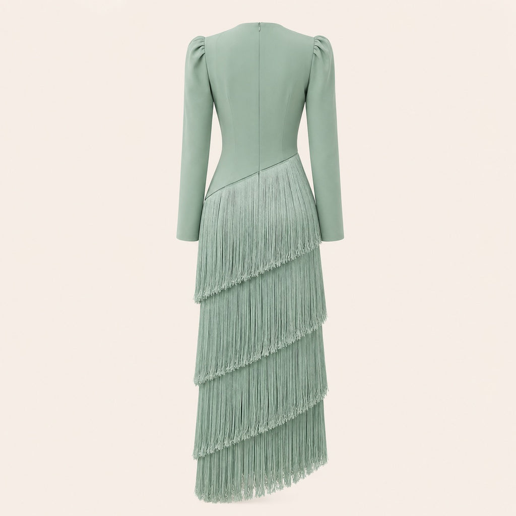 V-Neck Fringe Maxi Jurk