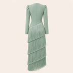 V-Neck Fringe Maxi Jurk