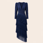 V-Neck Fringe Maxi Jurk