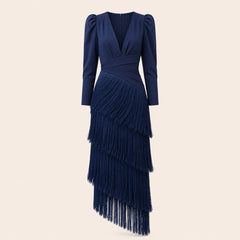 V-Neck Fringe Maxi Jurk
