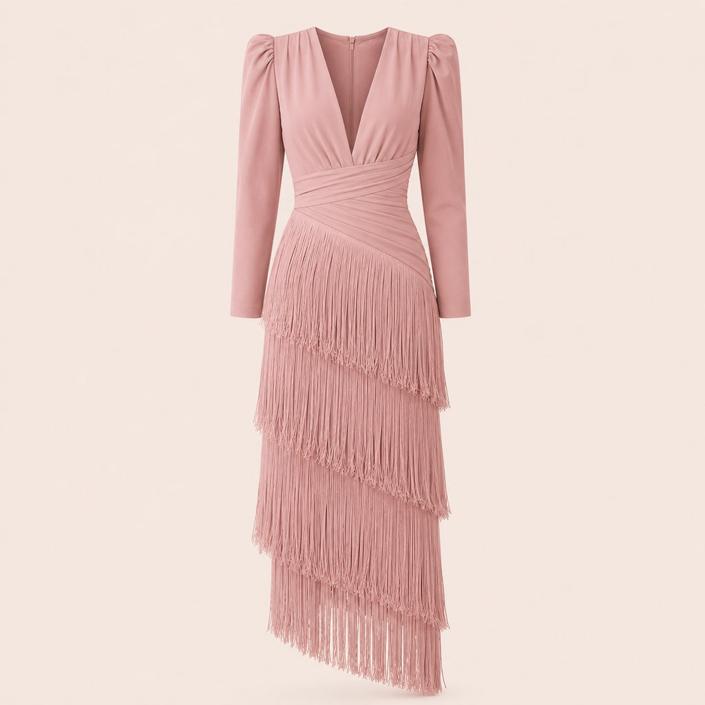 V-Neck Fringe Maxi Jurk