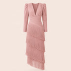 V-Neck Fringe Maxi Jurk