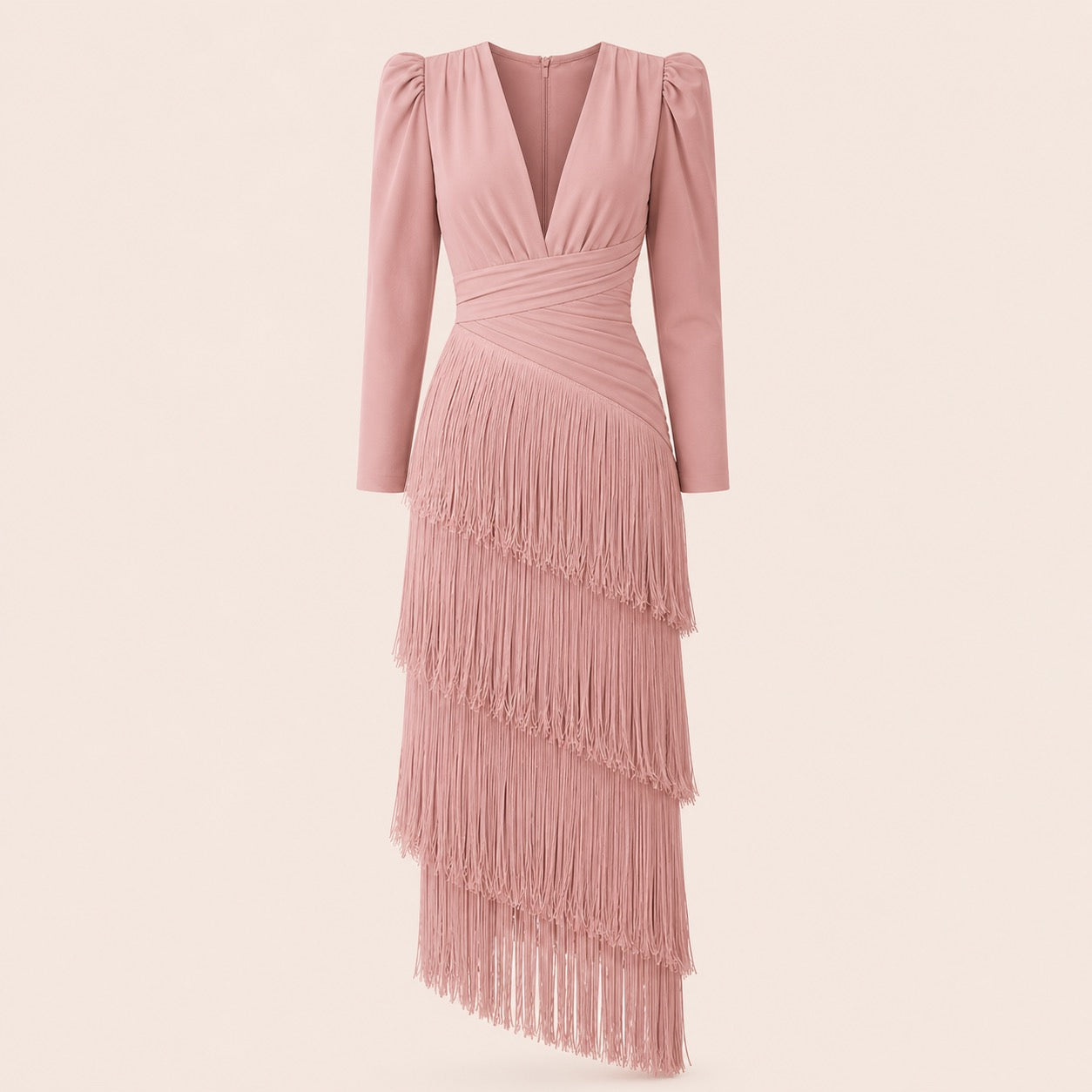 V-Neck Fringe Maxi Jurk
