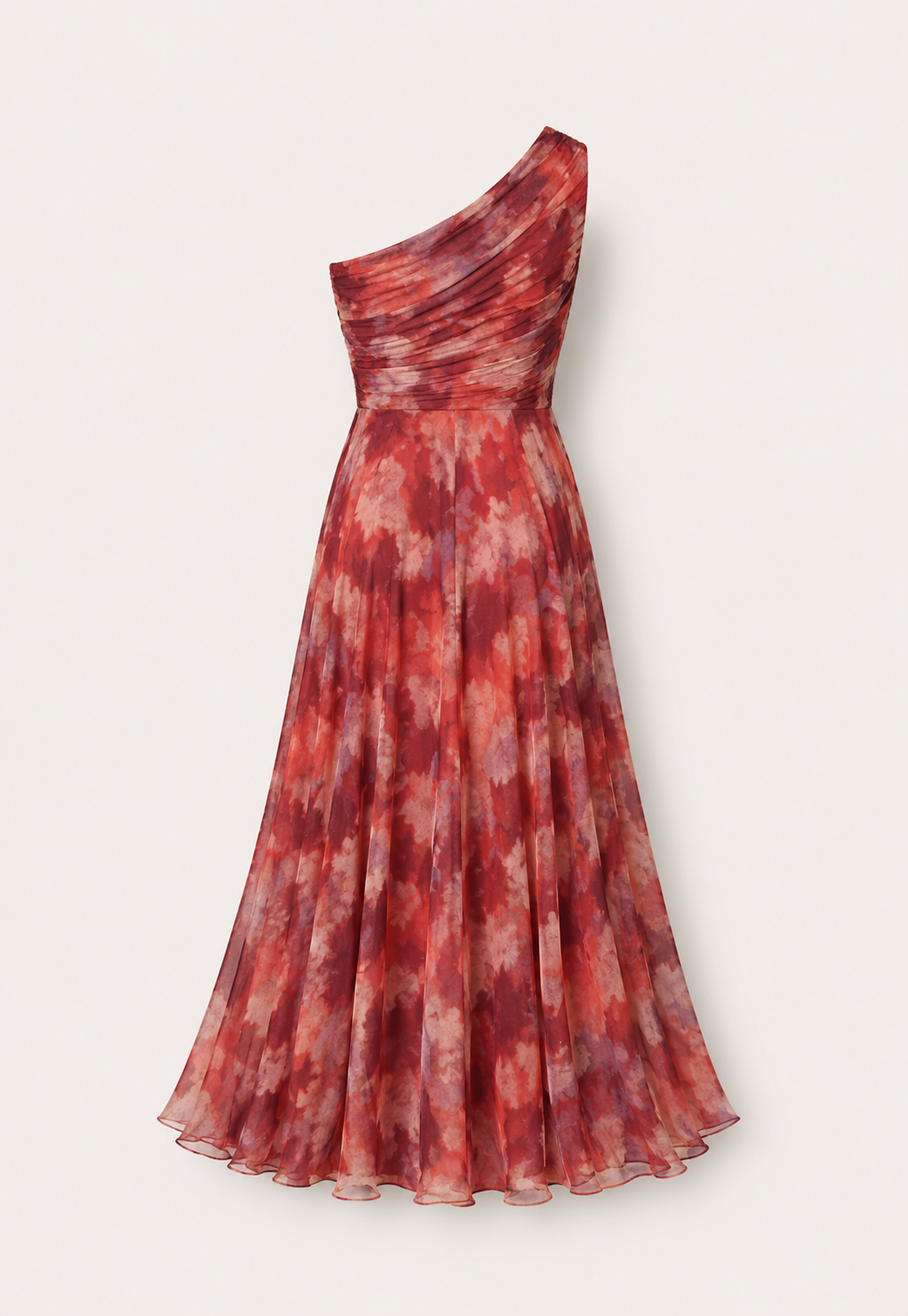 One-Shoulder Tie-Dye Chiffon Maxi Jurk